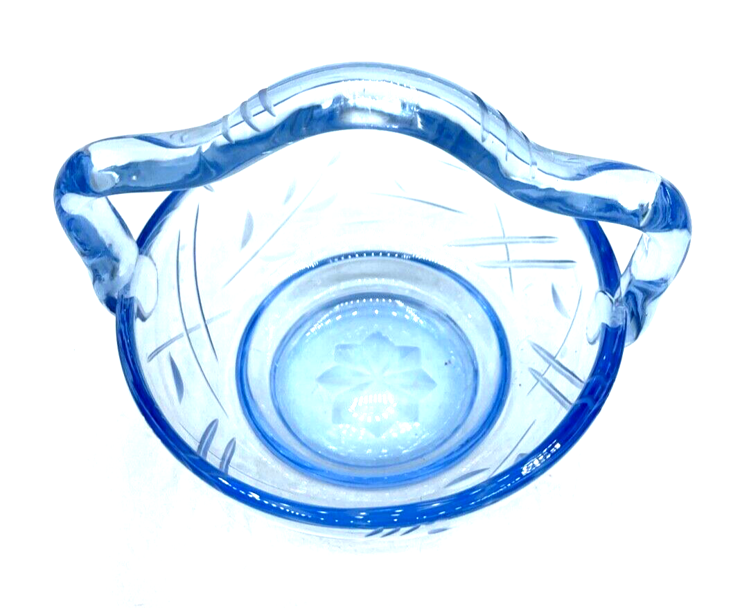 Antik hellblaues Glas Körbchen Anbietschale Konfektschale 30er Jahre mit Schliff1