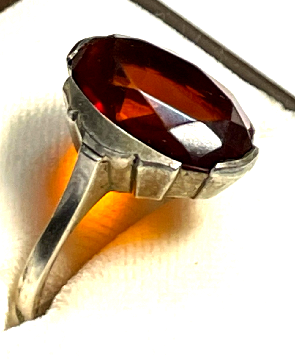Antik 830 Silber Ring mit Bernstein geschliffen facettiert 30er J RG 53 Ø 16,8mm3