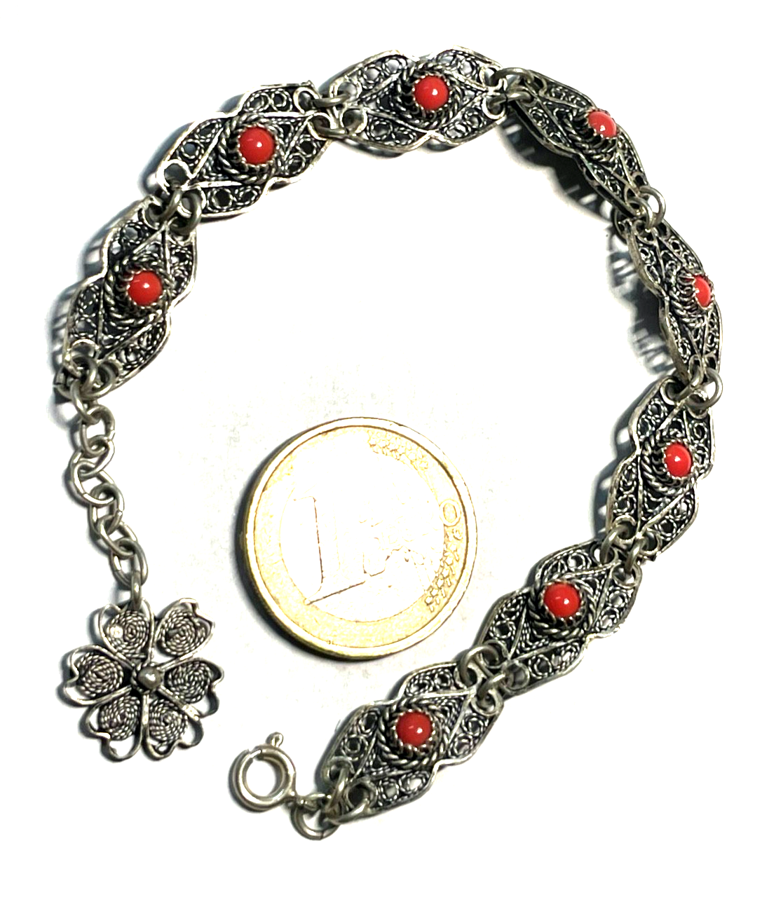 Antik 800 Silber Armband Filigransilber 8 Koralle Halbperlen L bis 19 cm B 10 mm4