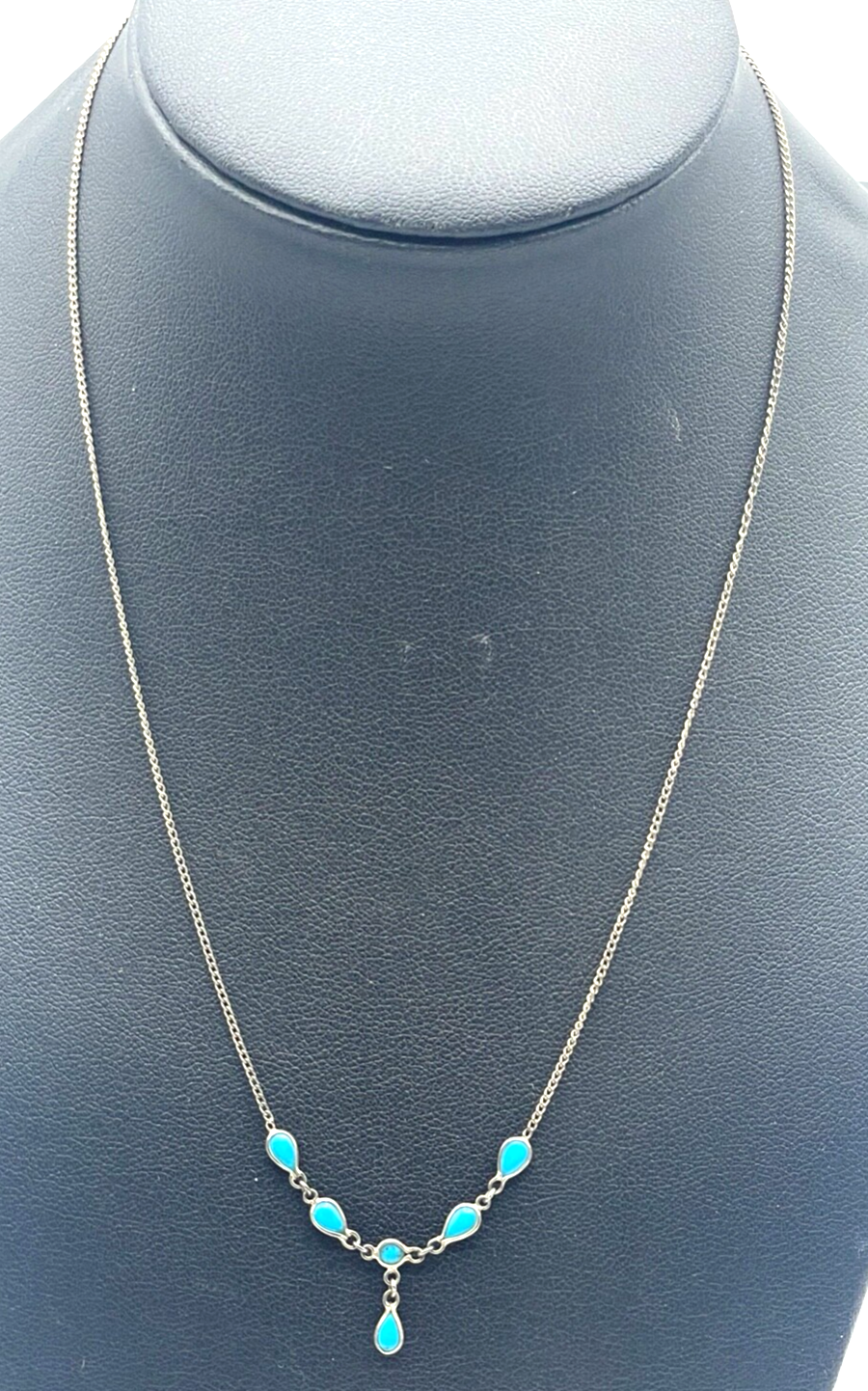 Vintage 925 Sterling Silber Kette zartes Collier 6x Türkis Handarbeit sehr apart0