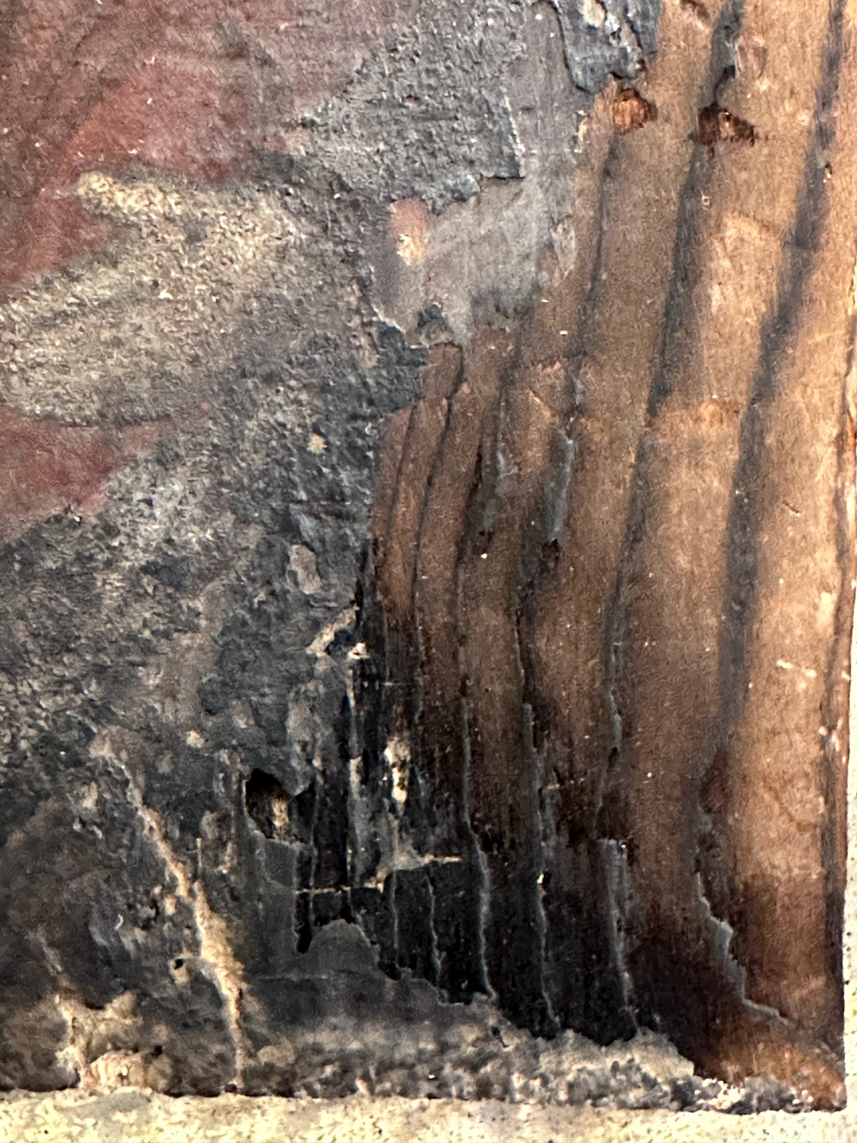 Alte Ikone „Gottesmutter mit Kind“ – Tempera auf Holz - unrestaurierter Zustand5
