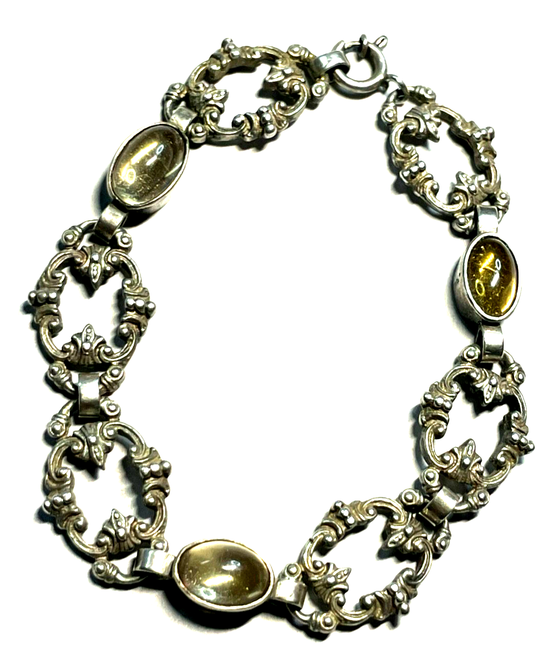 Antik Dekor Armband 835 Silber Handarbeit 3x Citrin Cabochon L 17,5 cm B 13 mm0
