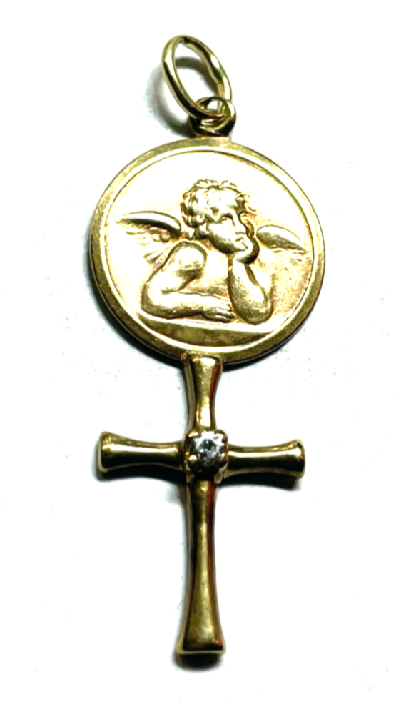 333 Gold 8 K Anhänger Gott Schütze Dich Schutzengel und Kreuz unisex Talisman3