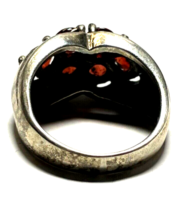 Solider 925 Silber Ring Silberring 6x Granat Handarbeit Ø 18 mm RG 57 gepflegt9