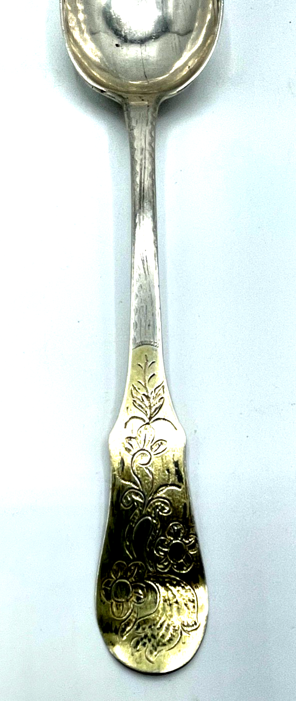 Antik  Biedermeier Silber 1 Vorleger Löffel alte Punzen L 23,2 cm teilvergoldet3