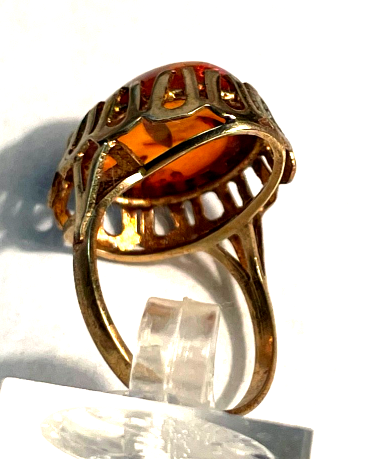 Vintage 333 Gold 8 K Ring Bernstein Cabochon Etagen Fassung Ø 17 mm RG 547