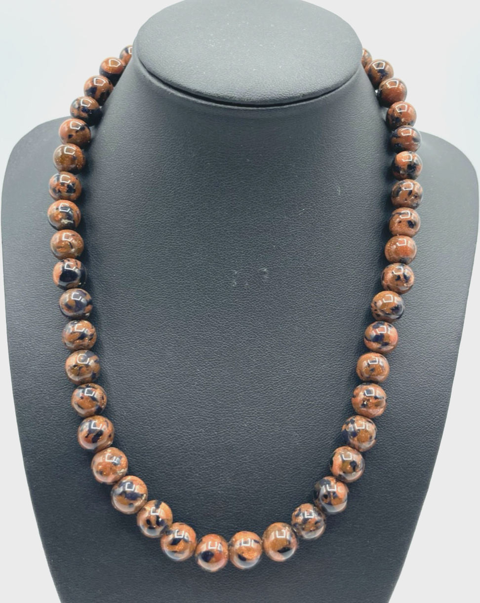 Mahagoni Obsidian Halskette Kugelkette Ø 10 mm mit Magnetschliesse gepflegt0