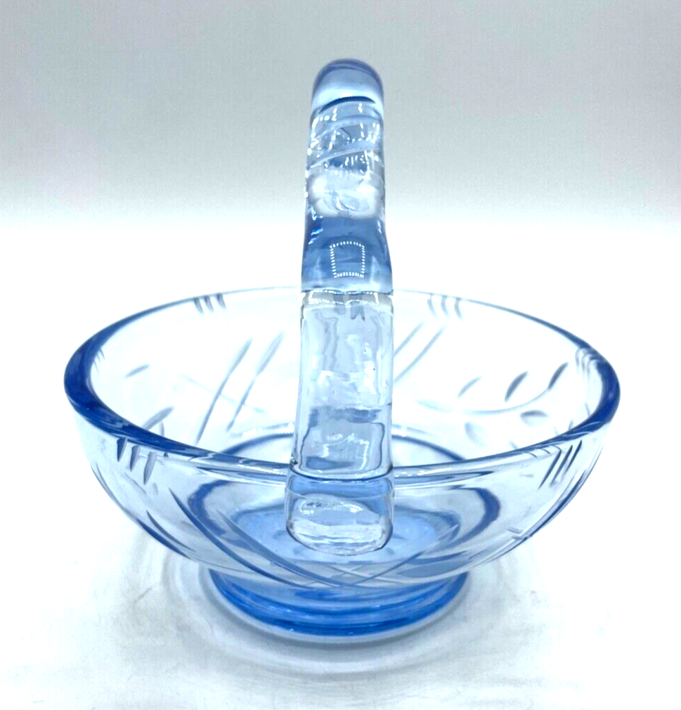 Antik hellblaues Glas Körbchen Anbietschale Konfektschale 30er Jahre mit Schliff2