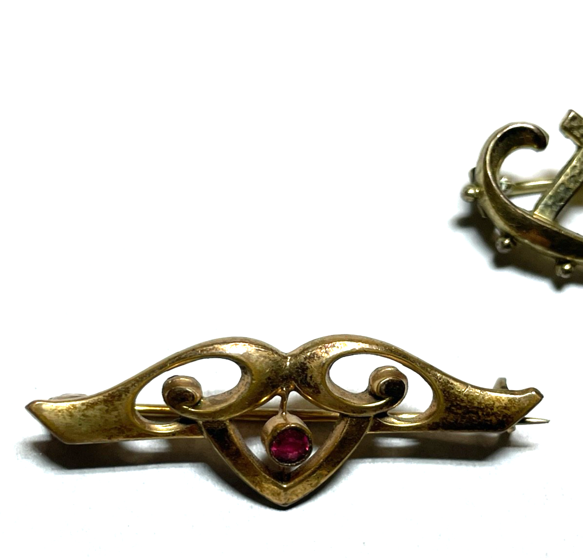 Antik 4 x Jugendstil Brosche Konvolut  Golddouble mit Farbsteinen gepflegt5