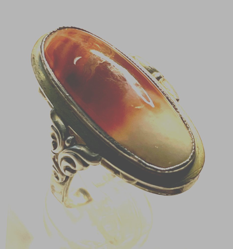 Antik 835 Silber Ring Achat Cabochon 30erJ Fassung Ø 16,5 mm RG 52 Handarbeit2