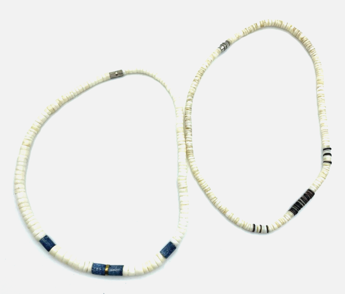 2 x vintage Surfer Kette Muschelkette Handarbeit 1x mit Lapislazuli L 40,5 cm0