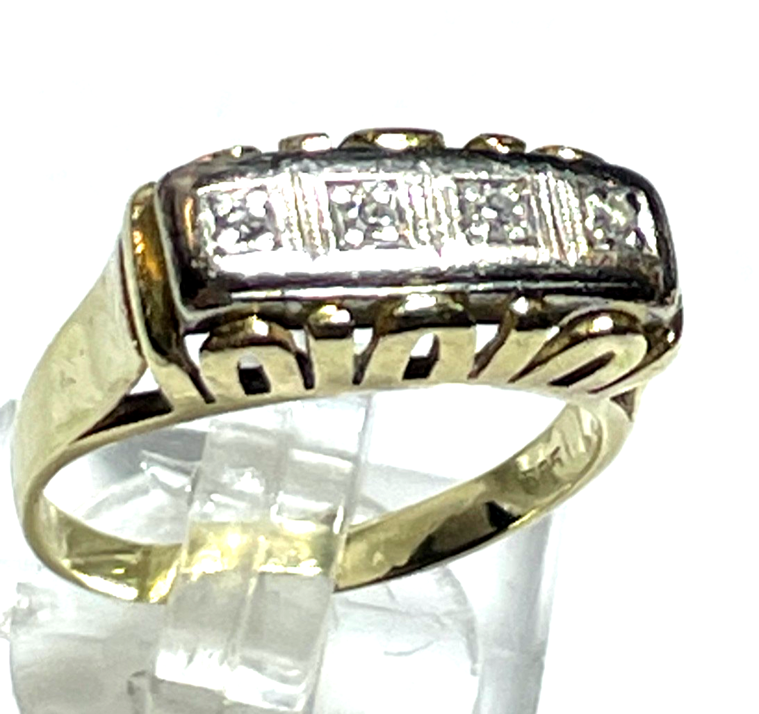 Antik 585 Gold 14 K bicolor Ring 4 Diamanten Juwelier Ø 17,2 mm Gr. RG 54 gepfl.1