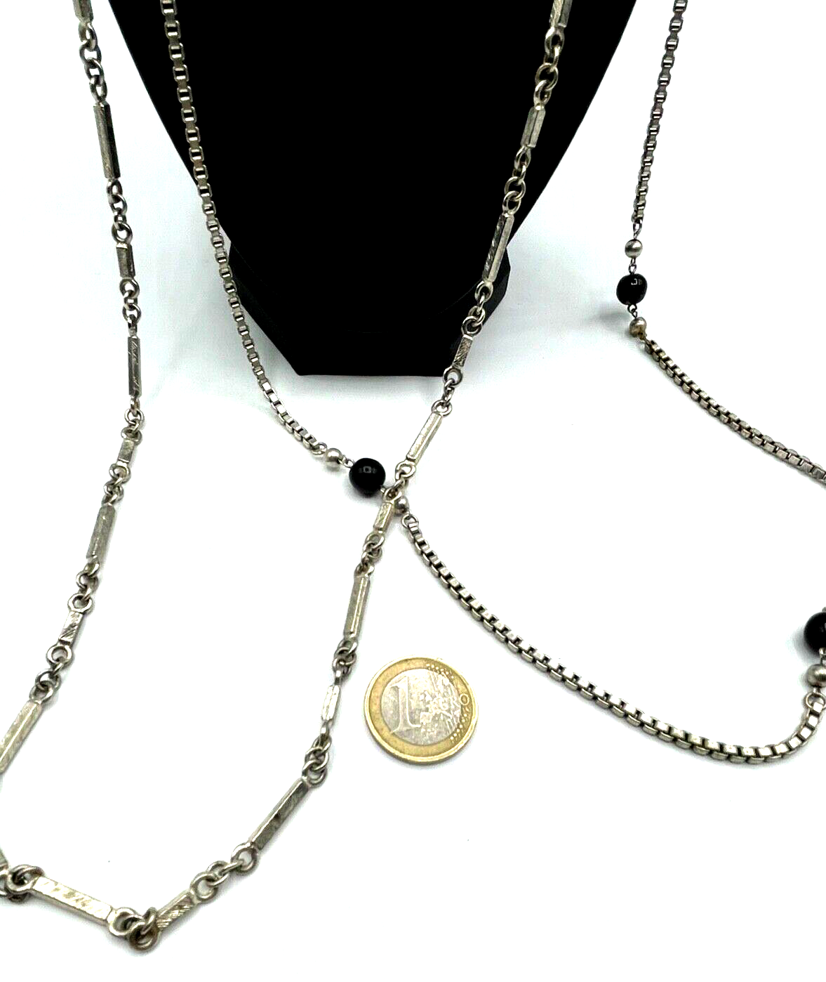 2x klassische Eleganz real vintage Blusenkette Pulloverkette versilbert wie neu5
