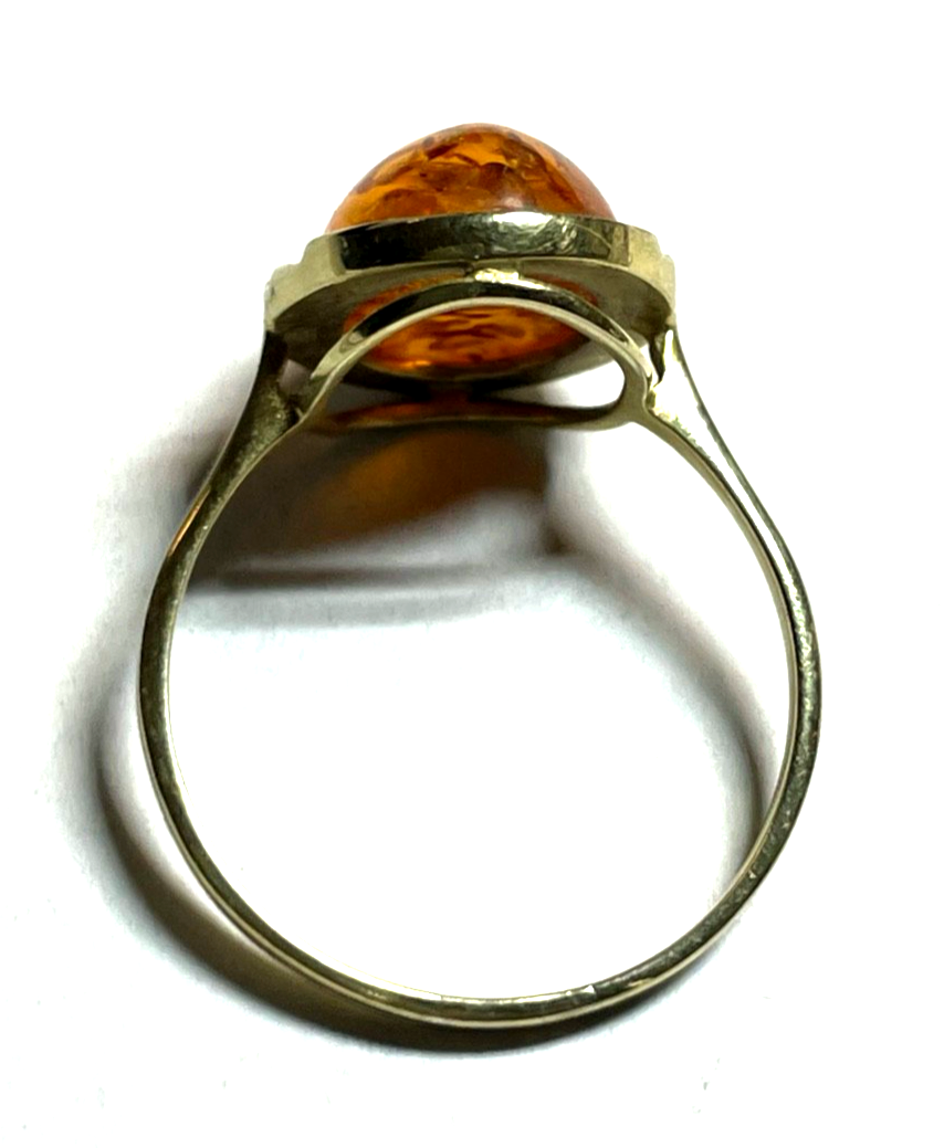 Vintage wunderschöner 375 Gold 9K Ring Bernstein Cabochon Ø 19 mm RG 60 Juwelier7