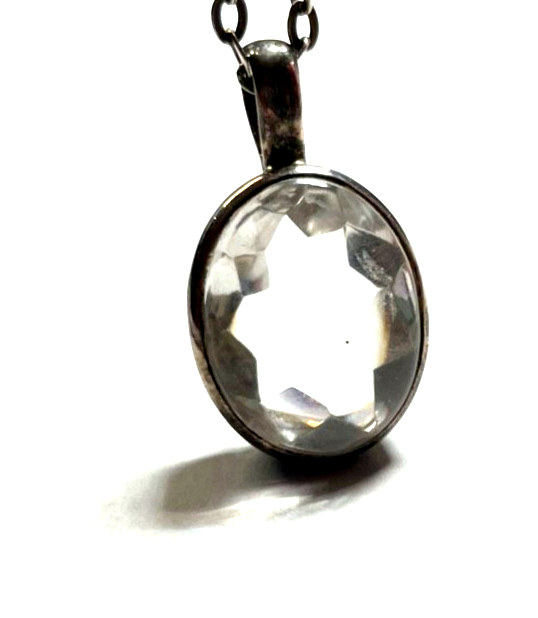 75cm 835 Silber Gliederkette + vintage Bergkristall Anhänger Purismus top gepfl.7