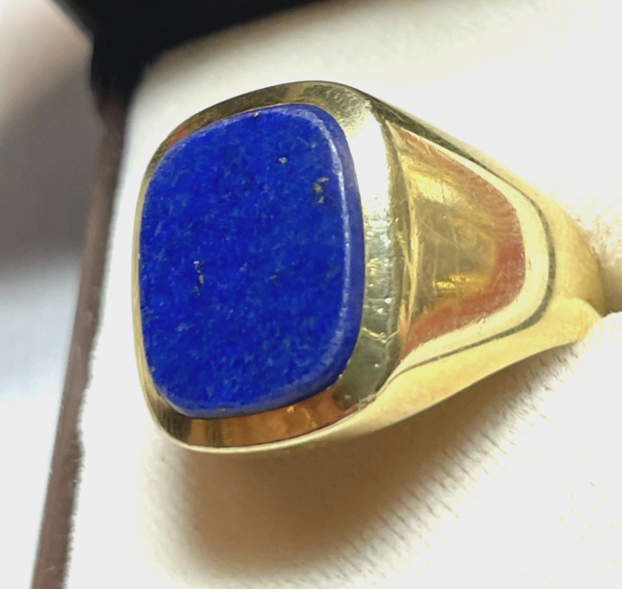 585 Gold 14 K Herrenring Ring Siegelring Lapislazuli Tafel Ø 20 mm RG 63 klassik0