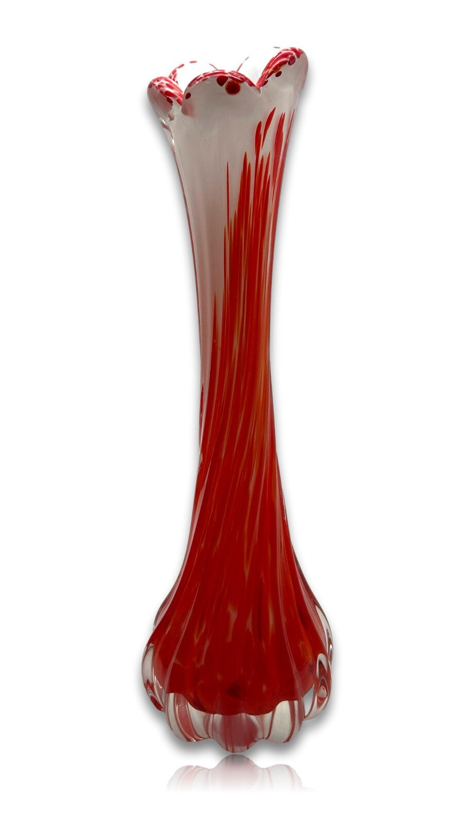 Murano Vase - Rot Weißer Unterfang - geschliffener Stand - Mid-Century3