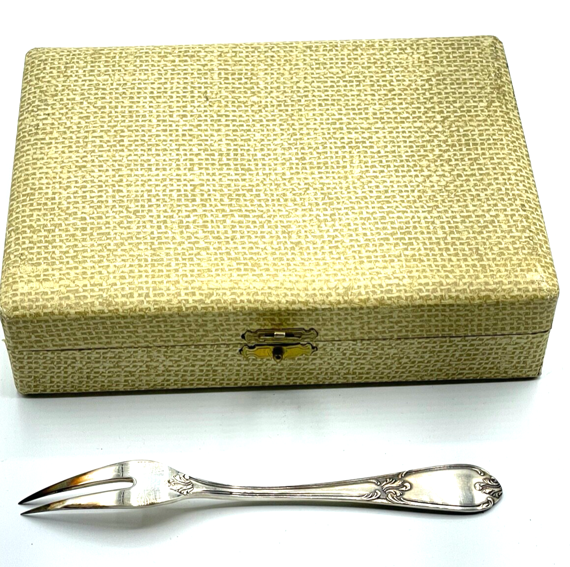 Antik 12 x Cocktail oder Dessert Gabel Brionett François orig. Etui versilbert3