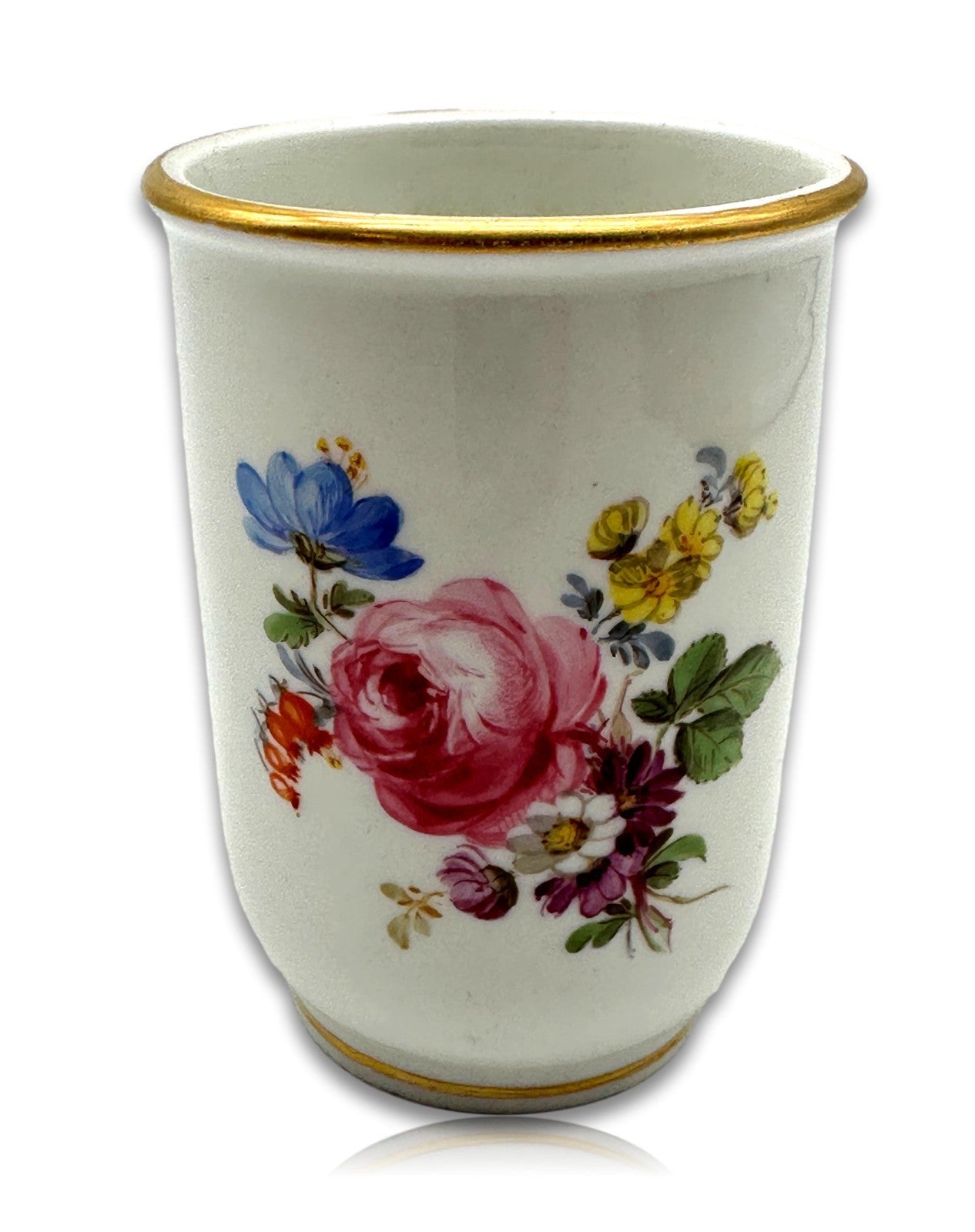 Meissen Vase um 1900 – handbemalt - Blumen & Schmetterling - Goldstaffage0