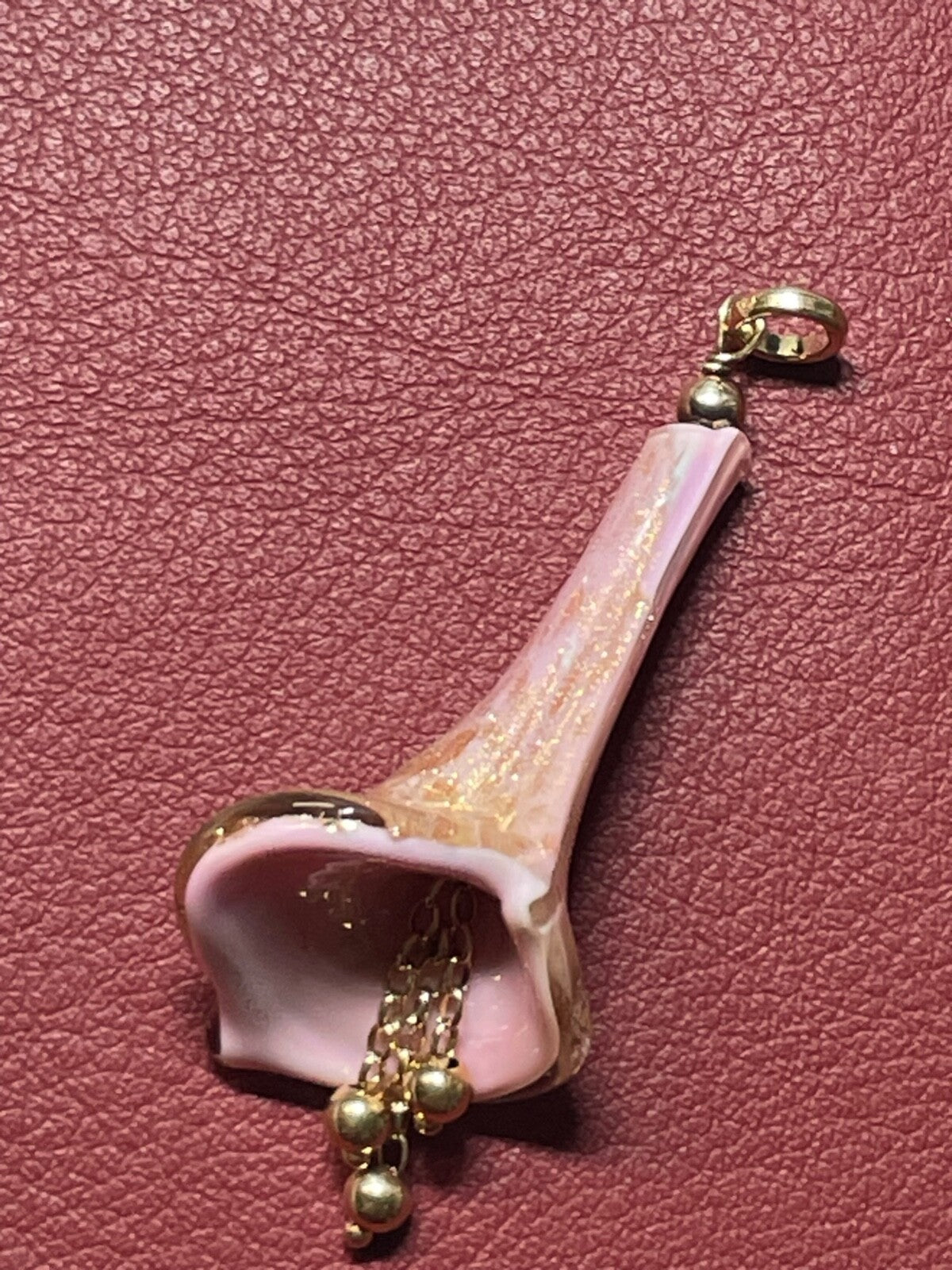 Gr. 925 Silber vergoldet  Anhänger Murano Glas Calla Handarbeit wie neu L 6,8 cm5