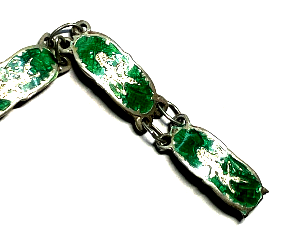 Vintage Siam Sterling Armband grüne Emaille Technik feines Dekor gepfl. L 17,5cm5