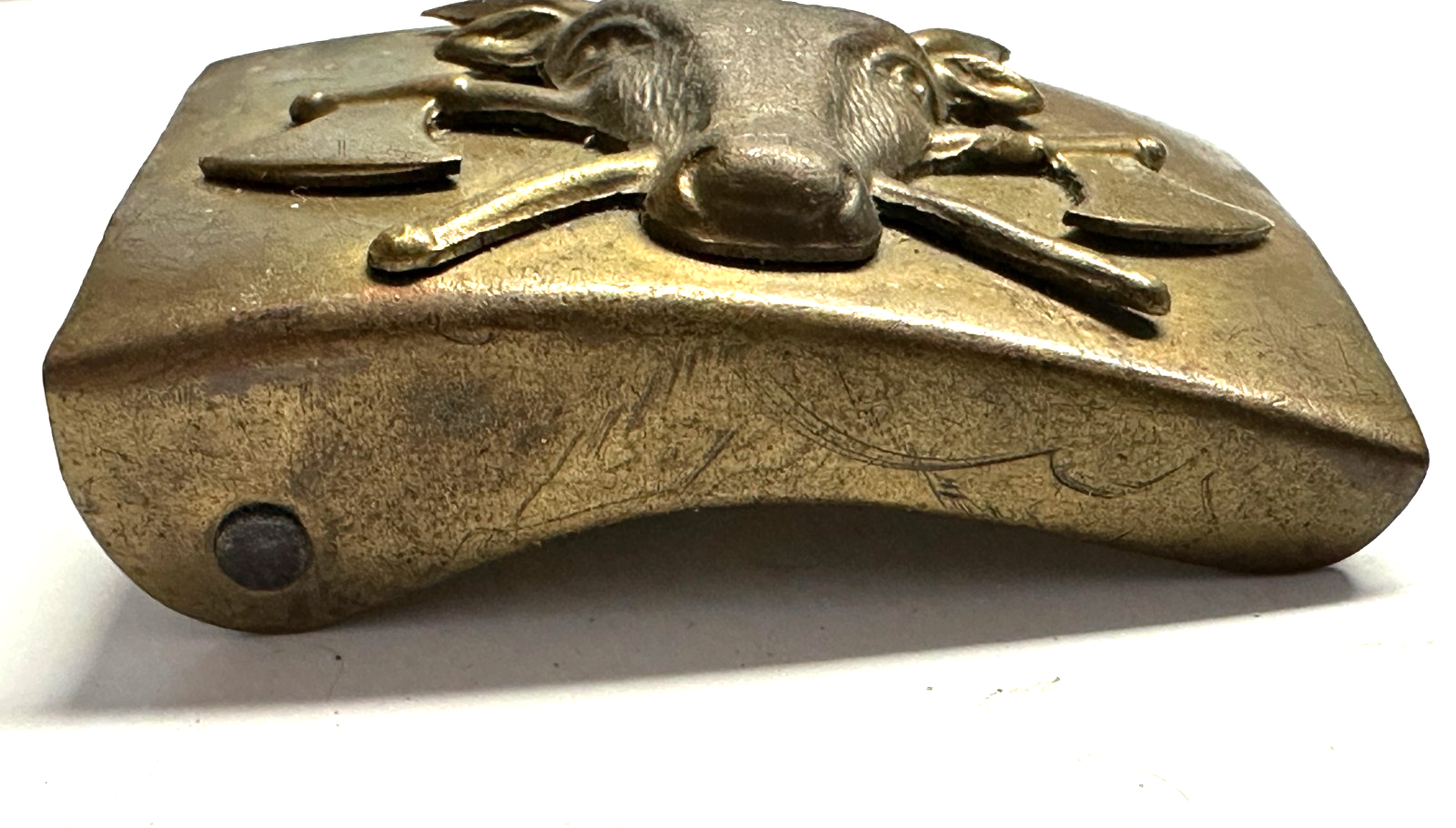 Metzger Zunft Gürtelschnalle um 1900/30 – Messing - Ochsenkopf gekreuzten Beile2