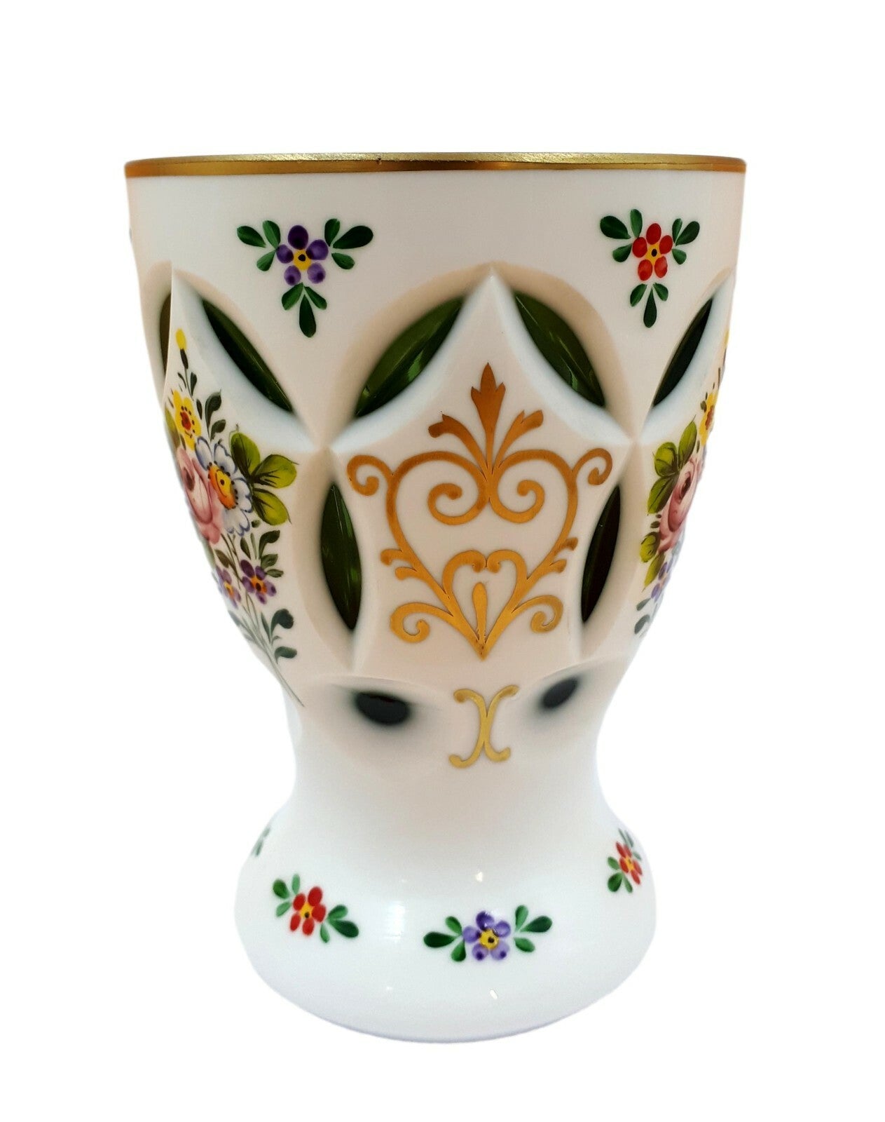Böhmen um 1900 - Ranftbecher - Überfang Kunstglas - Handbemalt - Goldstaffur6