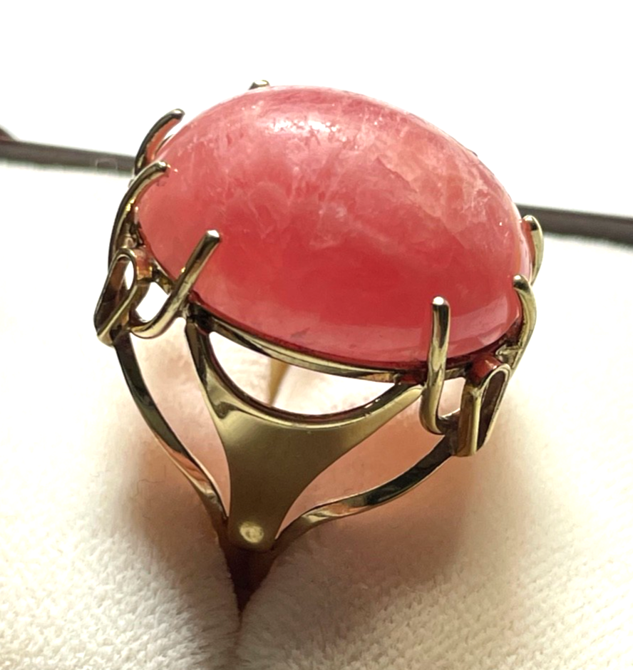 Vintage 333 Gold 8 K Ring gr. Rhodochrosit Cabochon Ø 17 mm RG 54 Juwelier7