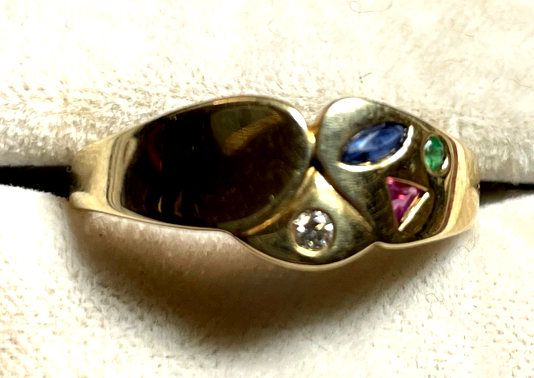 585 Gold 14 K Ring modernes Design Brillant + Farbsteine Juwelier Ø 18,5mm RG 581
