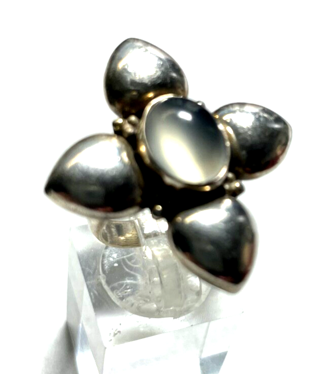 Stattlicher 925 Silber Ring Mondstein Cabochon Ø17mm RG 54 solide Qualität Blume2