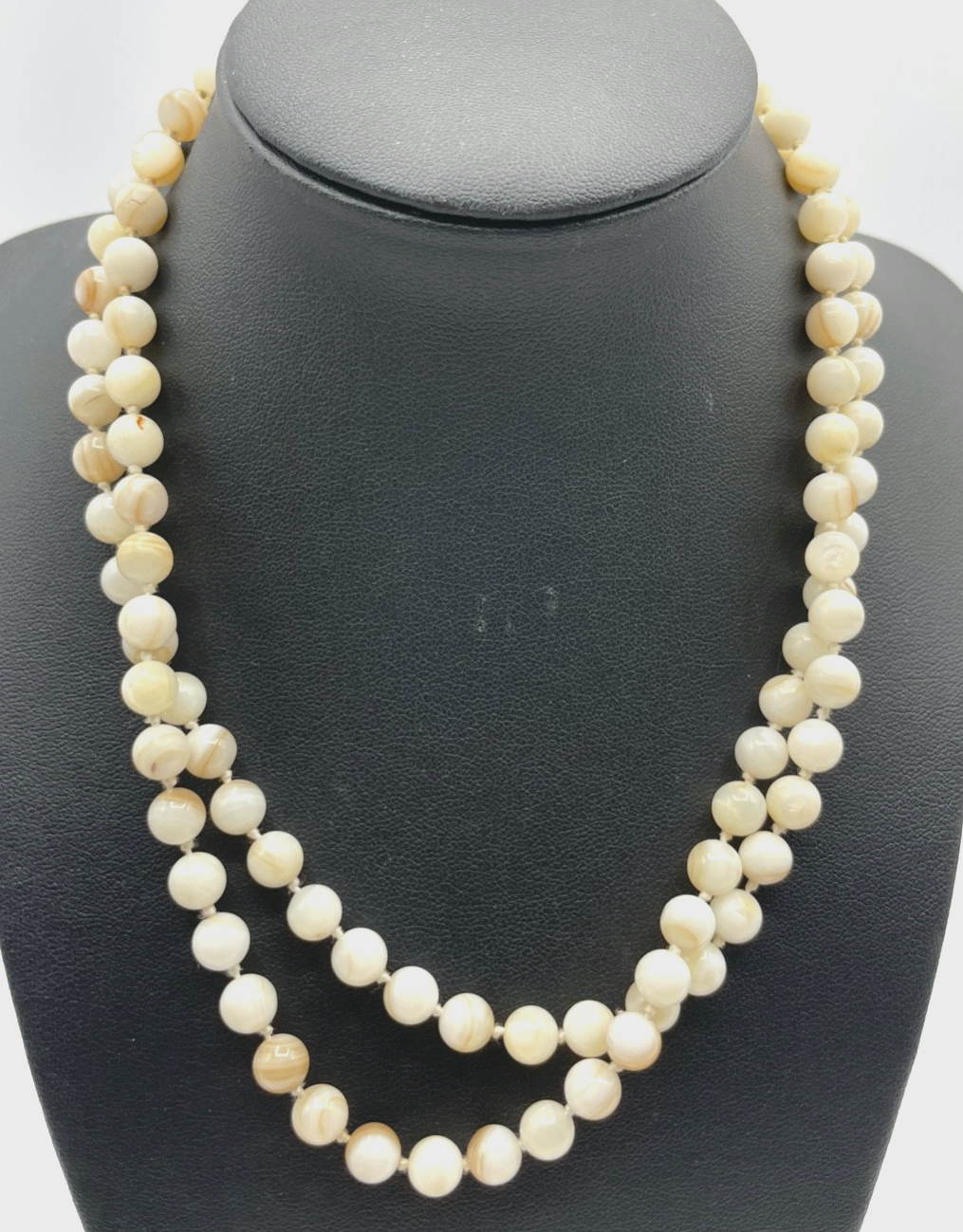 Antik weißer Achat Kette 86 cm lange Kugelkette Ø 7 mm geknüpft sehr gepflegt1