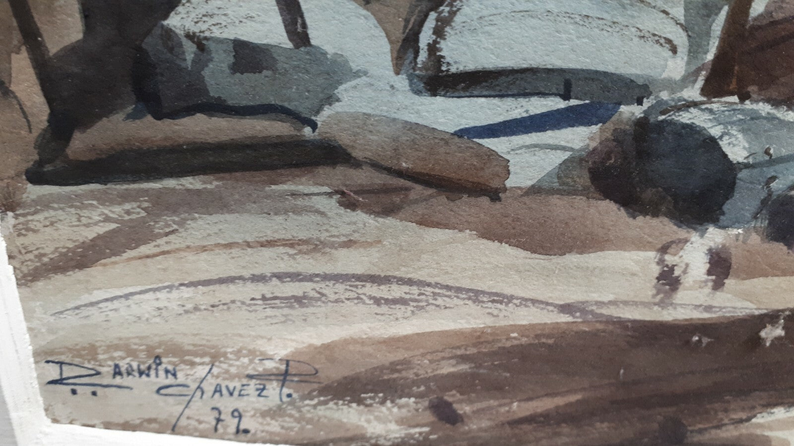 Aquarell - Ecuador/Peru - signiert Chavez - Dorfszene 1972 - gerahmt5