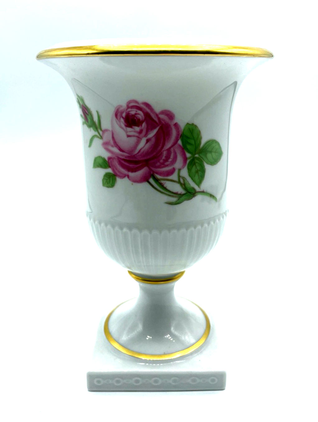 Vintage Fürstenberg Porzellan Pokal Vase Amphore Golddekor + Rose wie neu H 15,50