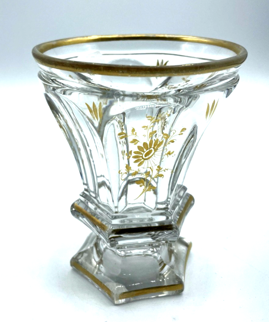 Antik Kristall Glas Ranftbecher Pokal floral Golddekor um 1900 gepflegt1