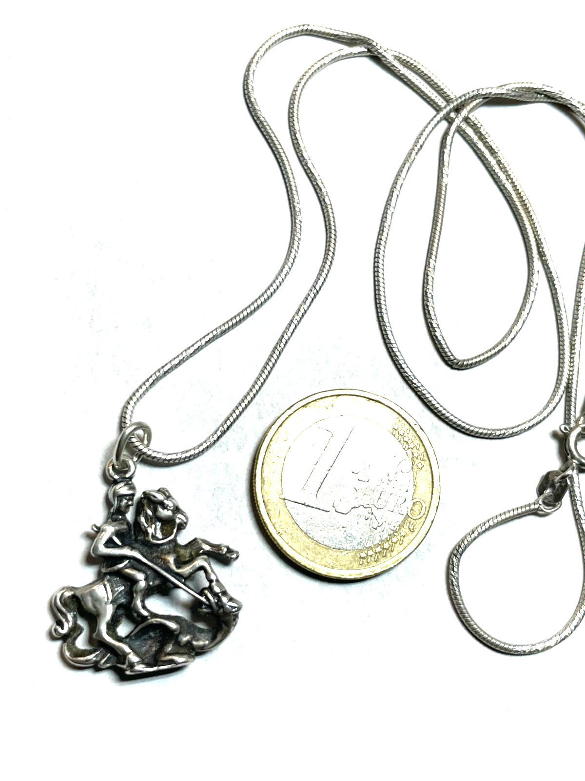 Vintage 925 Silber Anhänger Hl. Georg Drachentöter unisex + 925 Schlangenkette3
