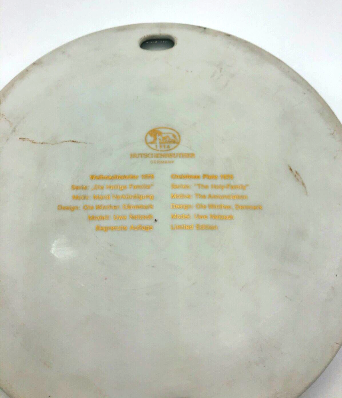 Vintage Hutschenreuther Porzellan Weihnachtsteller Wandteller 1975 Weiß Gold Ø223