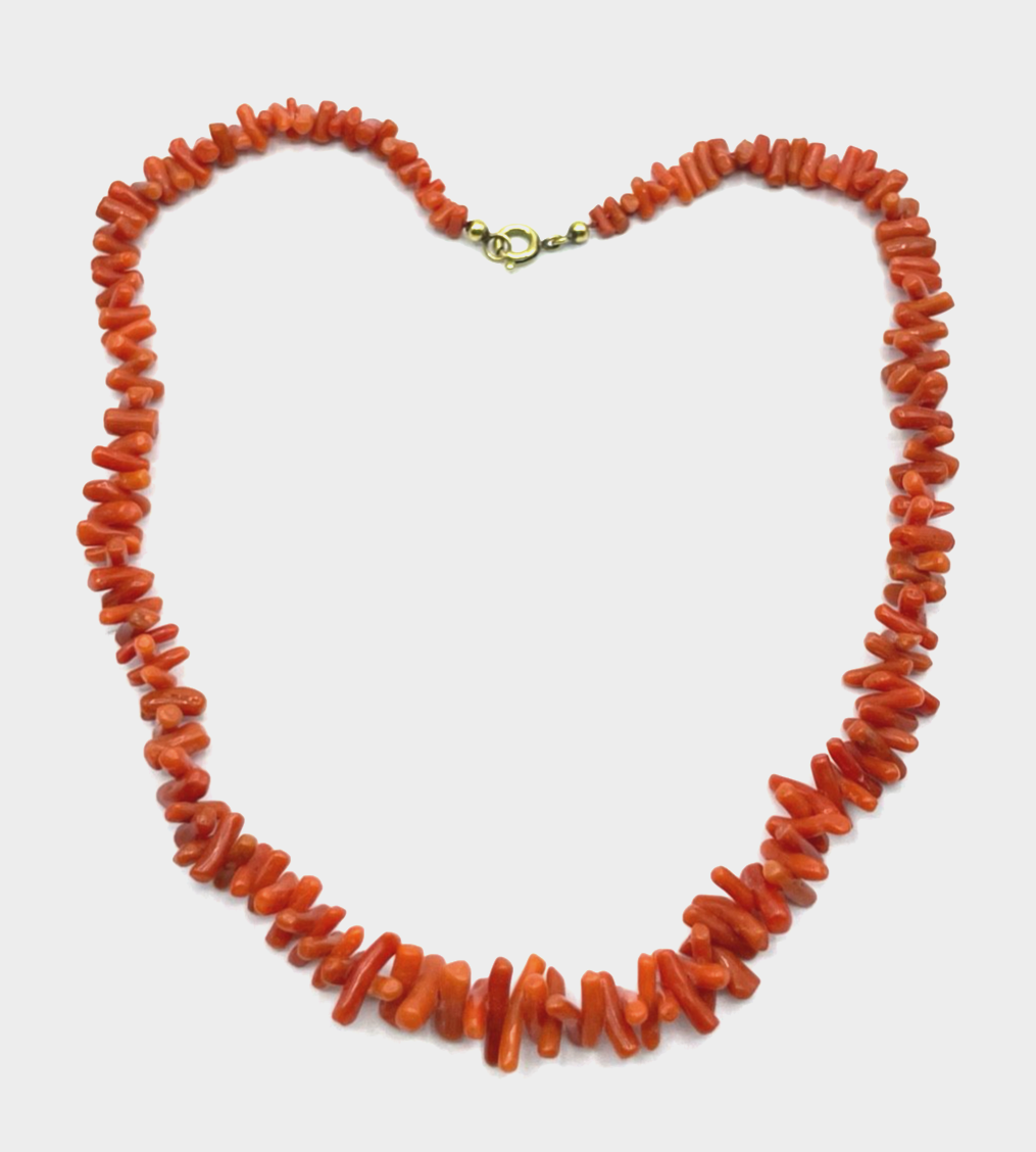 Vintage Korallenkette Stäbchen Koralle Collier Verlauf L 41 cm abgerundet Double3