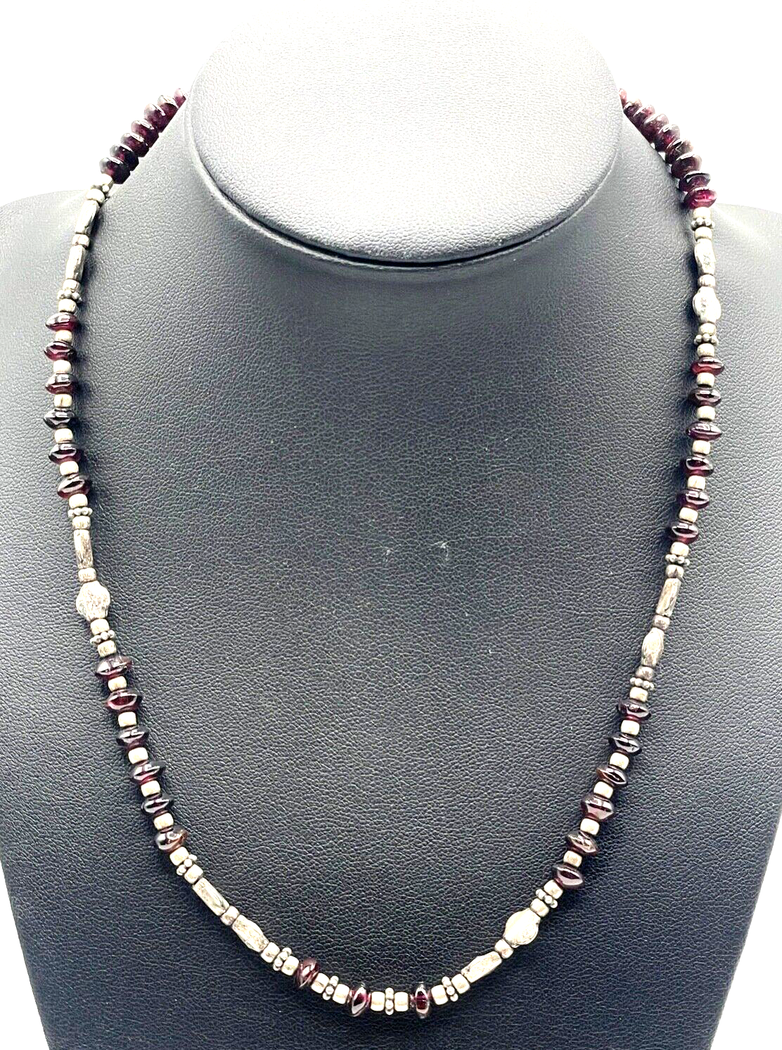 Elegante Ethno Edelstein Kette Collier Granat mit 925 Silber L 45 cm ungetragen0