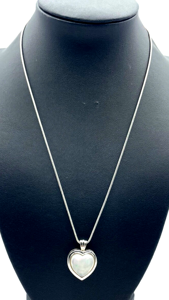 925 Silber Schlangenkette + Herz Anhänger Perlmutt Einlage wunderschön gepflegt1