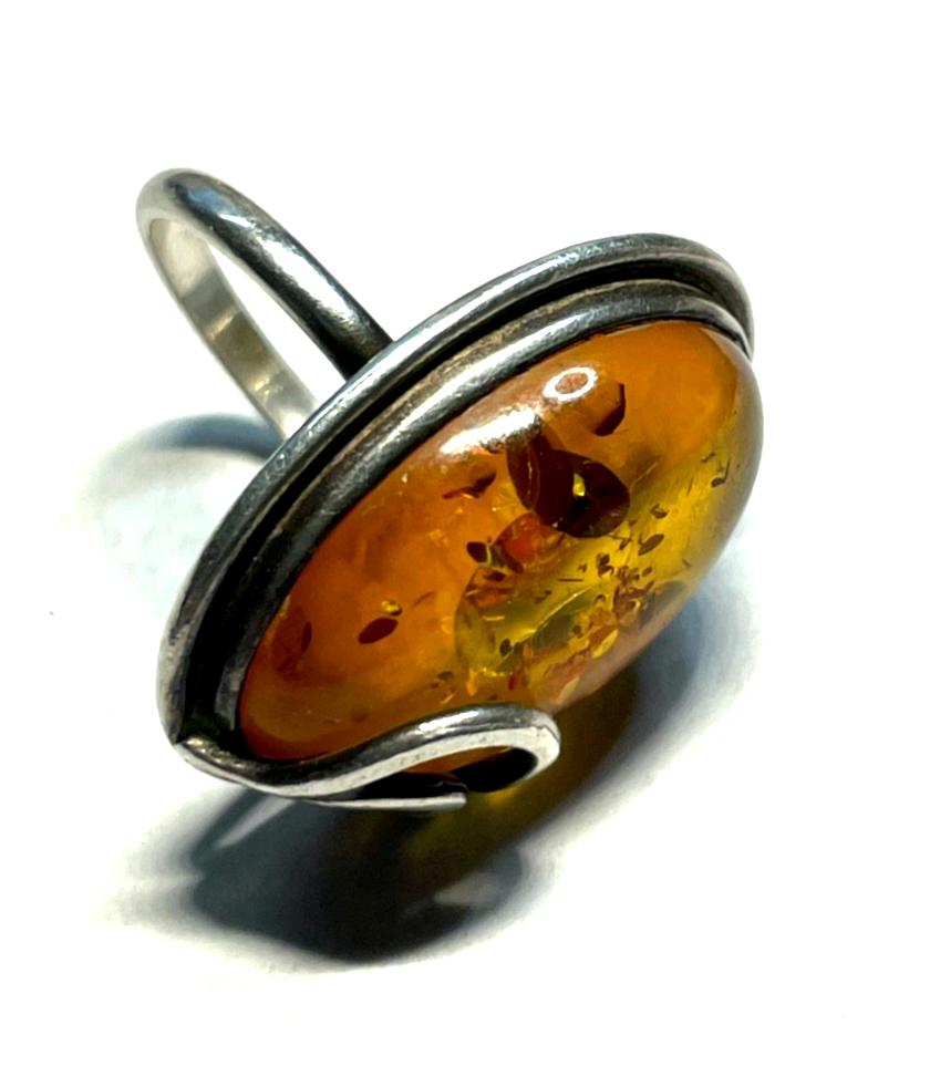 Aparter 925 Silber Ring Handarbeit Bernstein Cabochon RG 51 Ø 16,2 mm gepflegt6