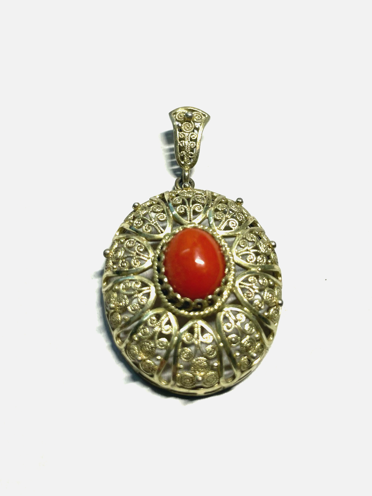 Antik edler 800 Silber Jugendstil  Filigransilber Anhänger + Koralle Handarbeit1