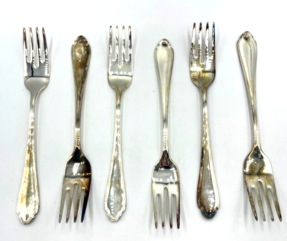 6 x Fischgabel Chippendale J. Grimminger Schwäbisch-Gmünd 90 Silberauflage gepf0