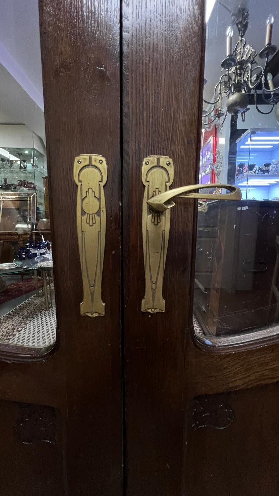 Jugendstil Doppelflügeltür  - Eiche massiv - Glas - Mes. Beschläge - Restauriert3