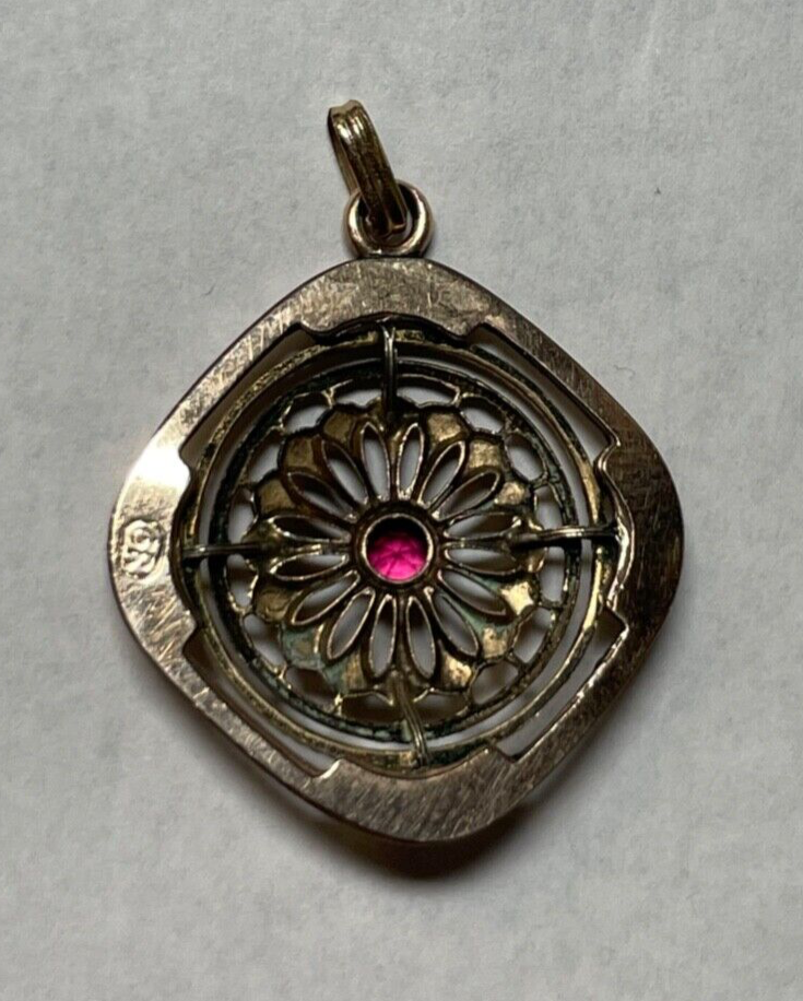 Antik Jugendstil Golddouble Anhänger roter Farbstein um 1900 Rotgold sehr gepfl.6