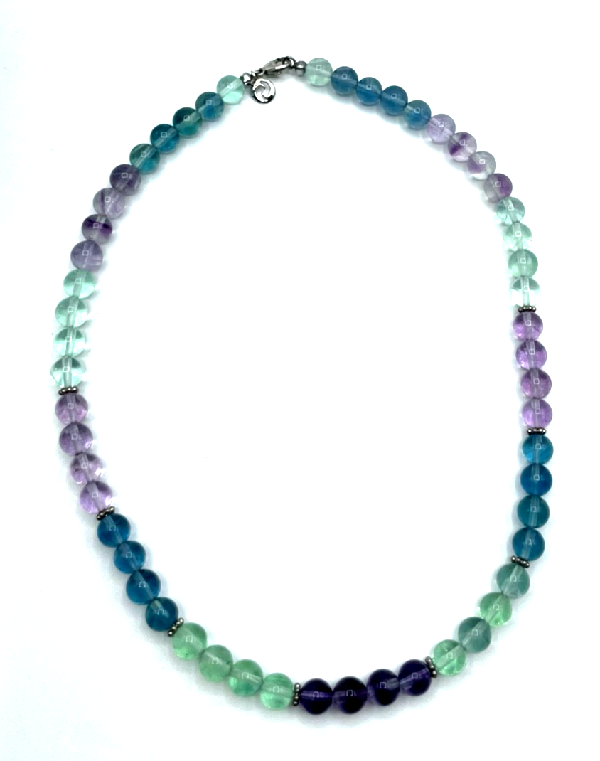 Neu BCI Fluorit Collier Edelstein Kugel Kette 925 Silber Elemente + Karabiner0