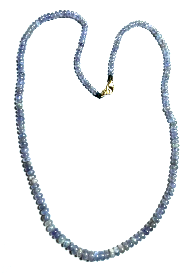 polierte Perlen aus Tansanit Kette Collier 585 Gold Karabiner im Verlauf L 46cm0