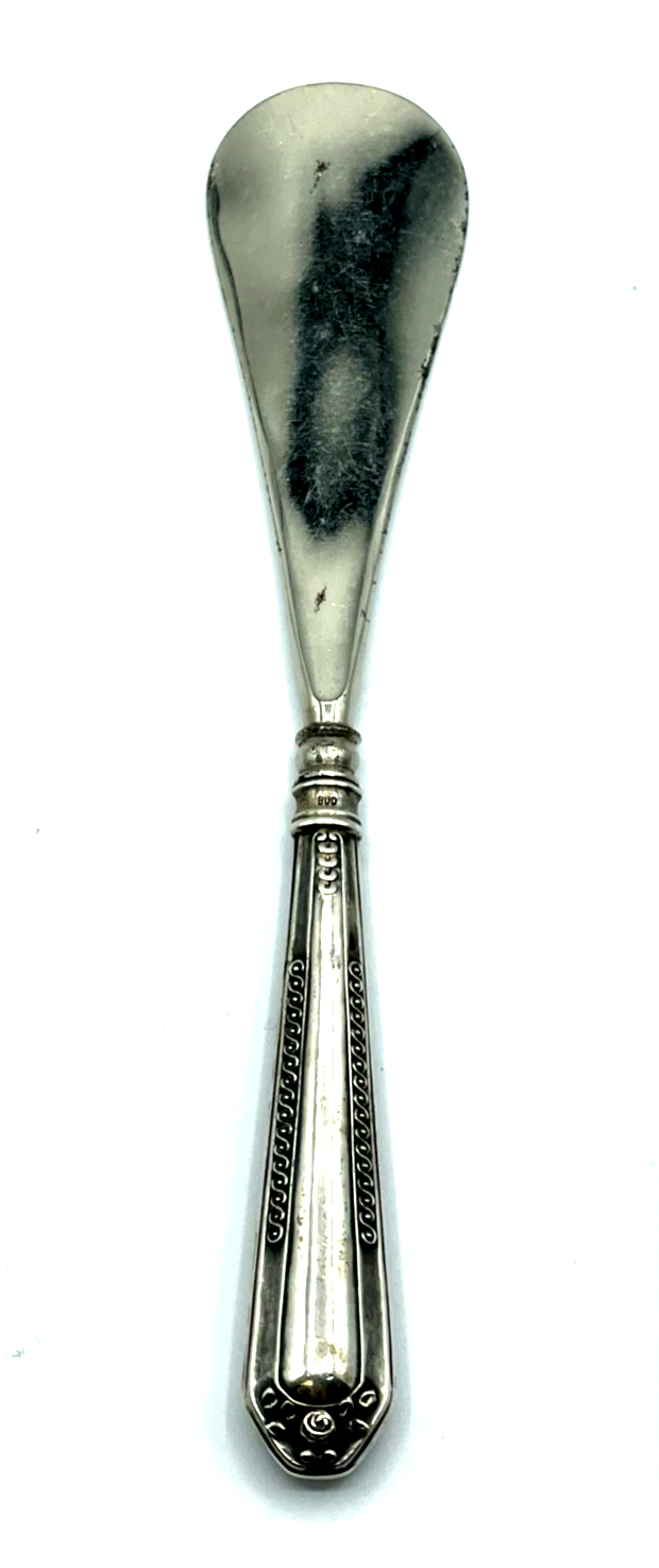 Antik Schuhlöffel Schuhanzieher 800 Silber Griff Stahl Löffel um 1910 L 19 cm3