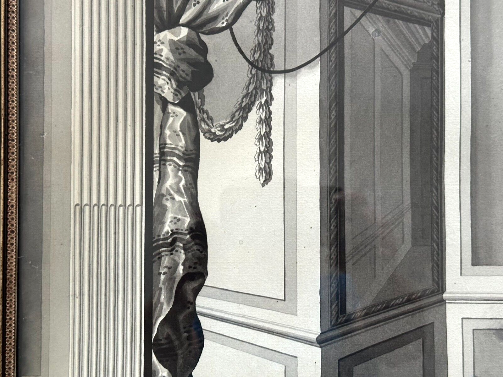 Mischtechnik auf Papier - klassizistisches Bühnenbild 1786 mit Silhouette - bez.2