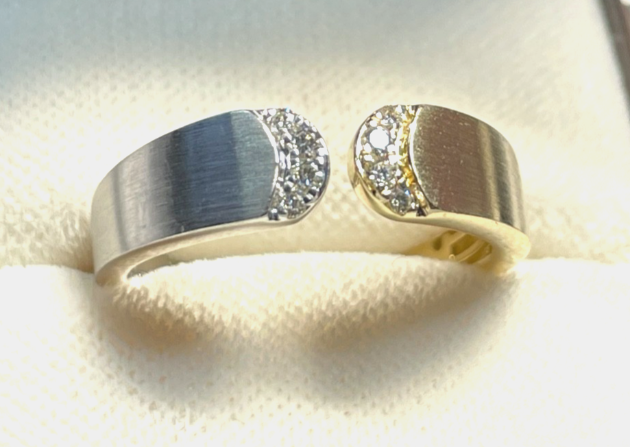 Solider Bicolor 585 Weißgold Gelbgold Ring Brillanten Ø 18 mm RG 57 Juwelier2