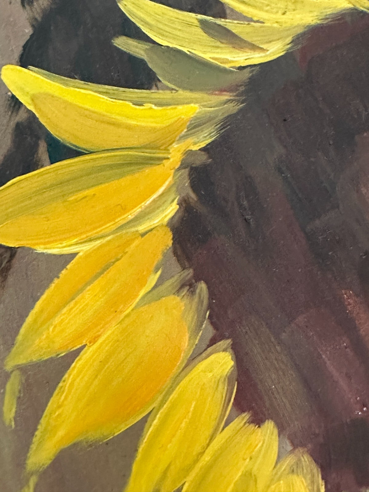 Sonnenblumen im Krug – Öl auf Hartfaser - sign. „F. Lamy“ (1955) - Mid-Century4